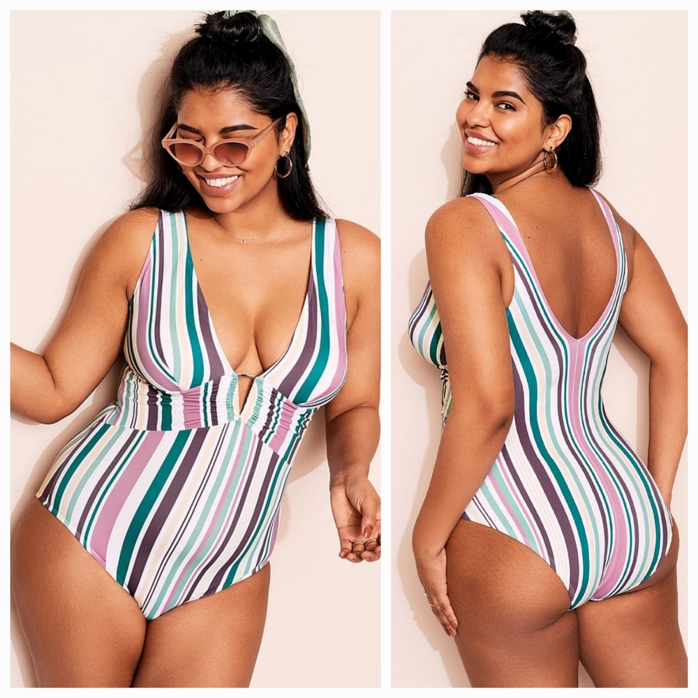 Adore Me Andria Contour Plus Striped One Piece Swimsuit size 1X